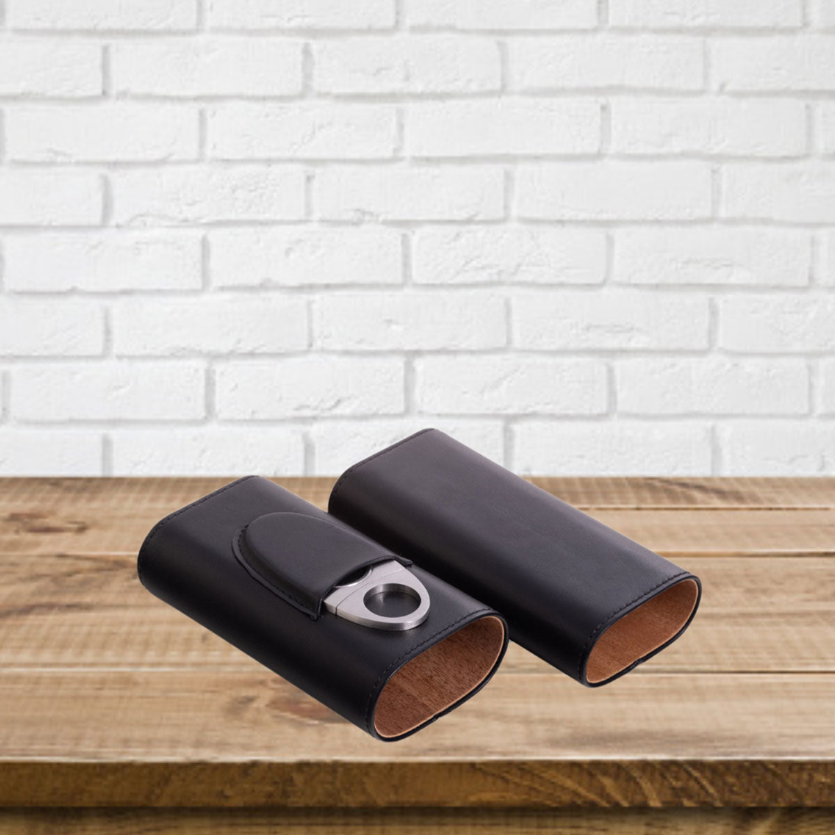 Leather Three Cigar Holder with Stainless Steel Cutter - image 6