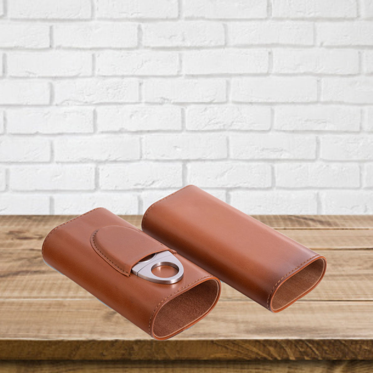 Leather Three Cigar Holder with Stainless Steel Cutter - image 10
