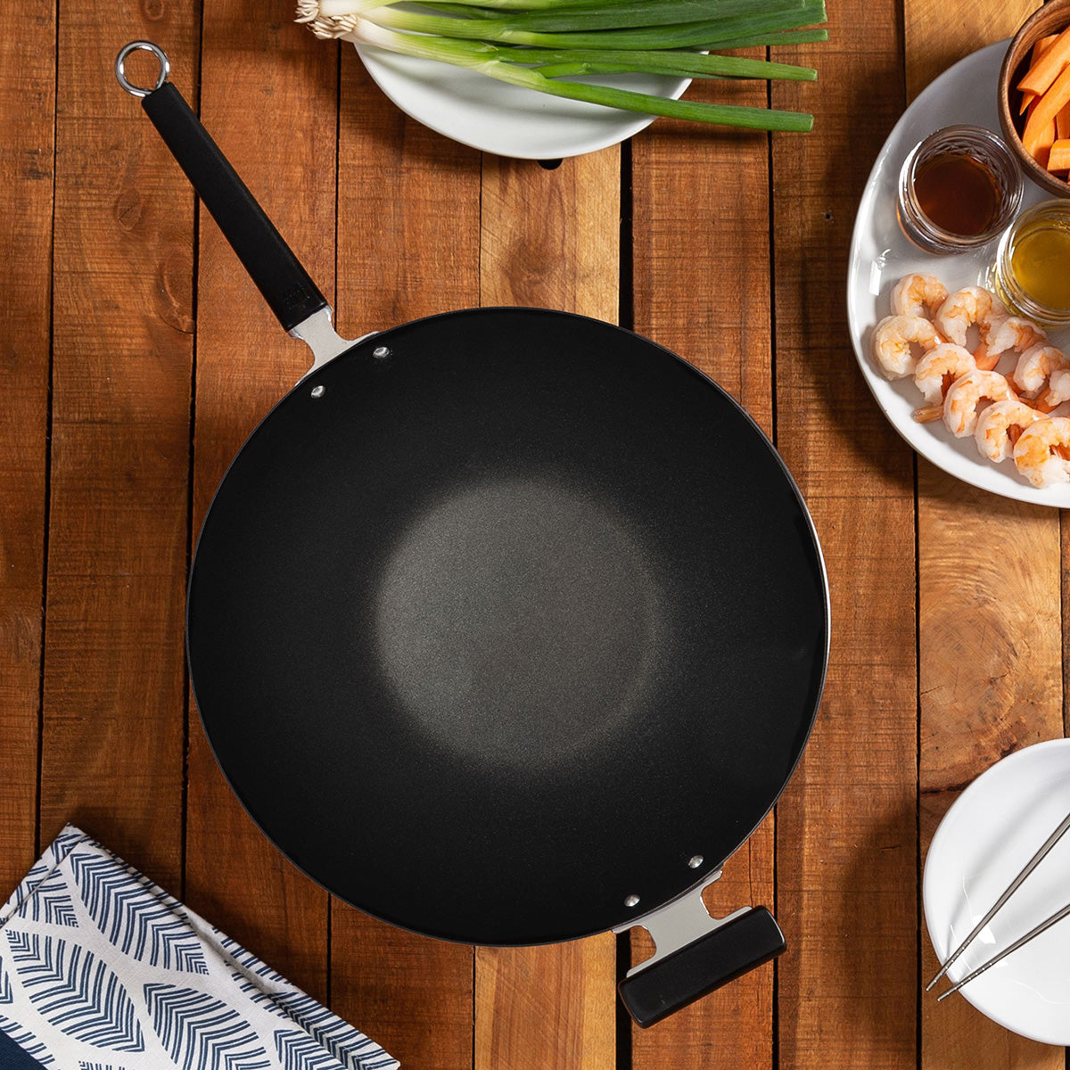 Professional 14-inch Carbon Steel Flat Bottom Wok - image 2