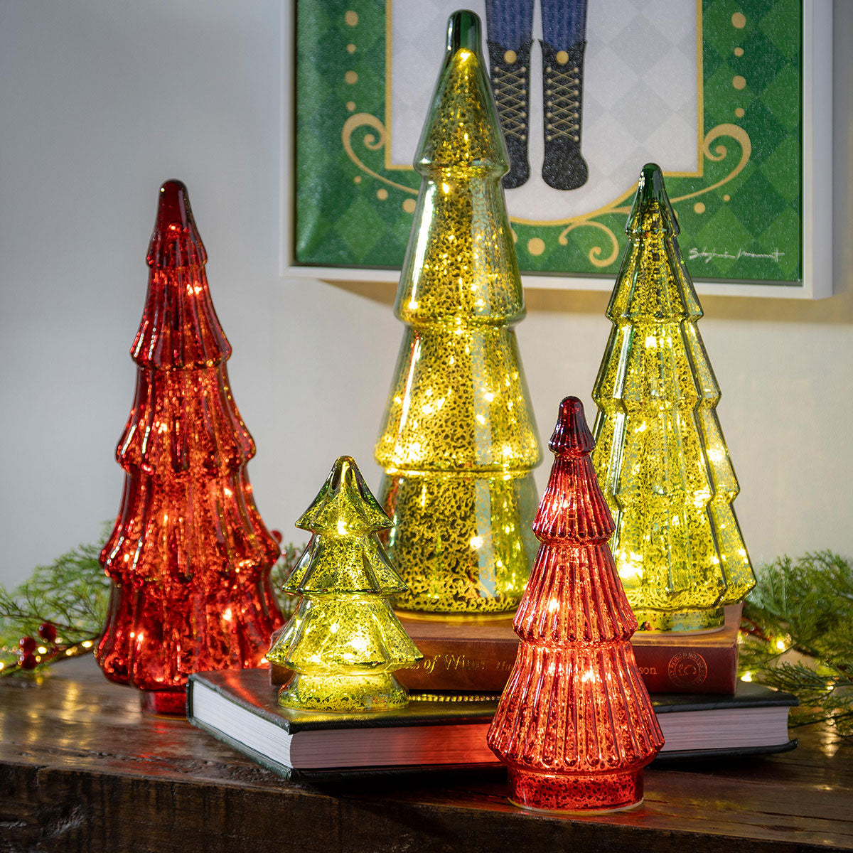 Red & Green Lighted Christmas Trees (Set of 5)