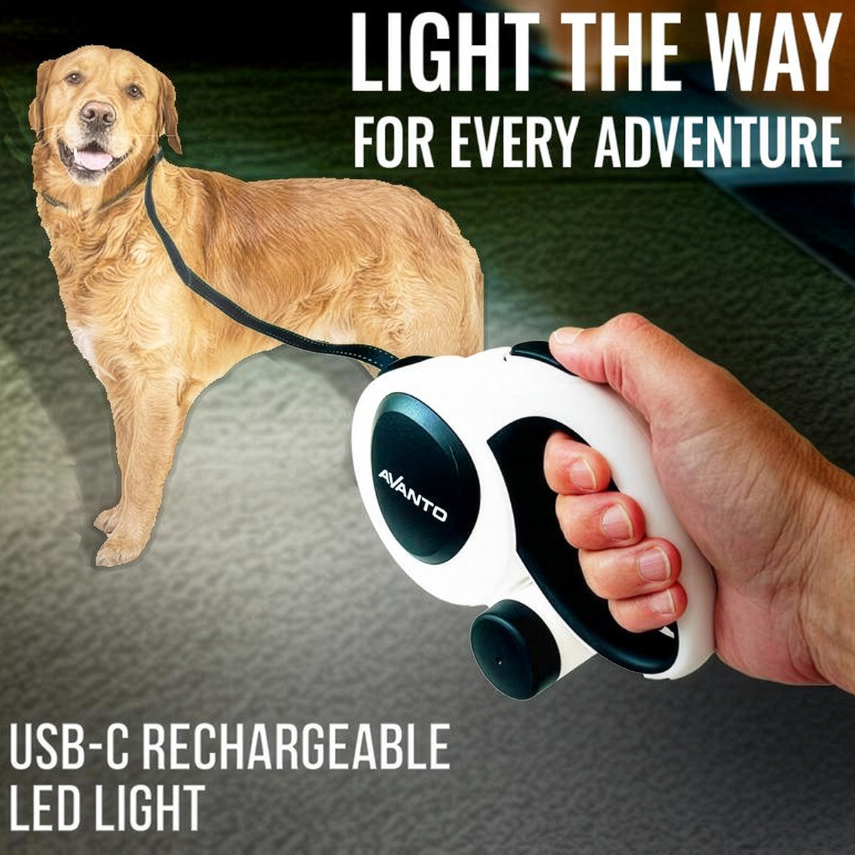 16ft Retractable Leash with LED Flashlight and Bag Dispenser - image 2