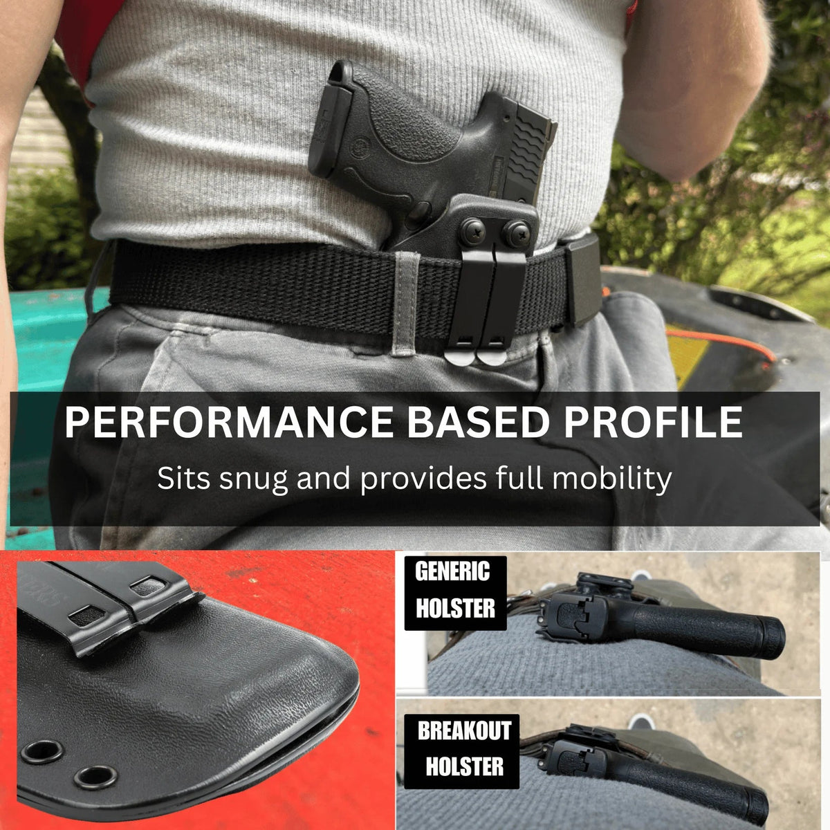 Performance-based profile — sits snug and provides full mobility