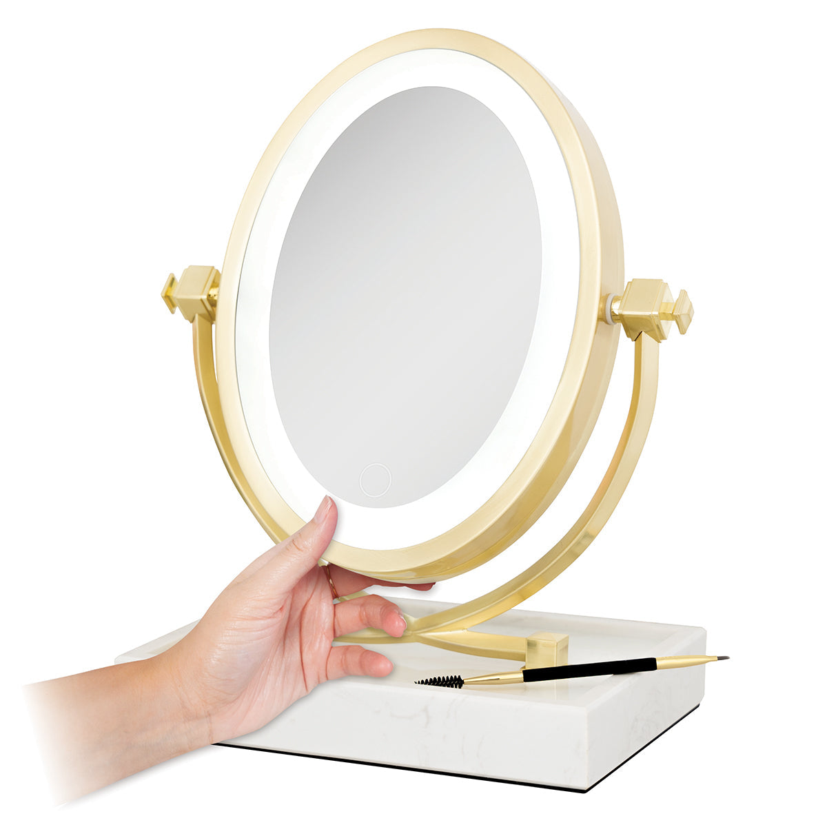 Lighted Oval Vanity Mirror with Marble Tray - image 2