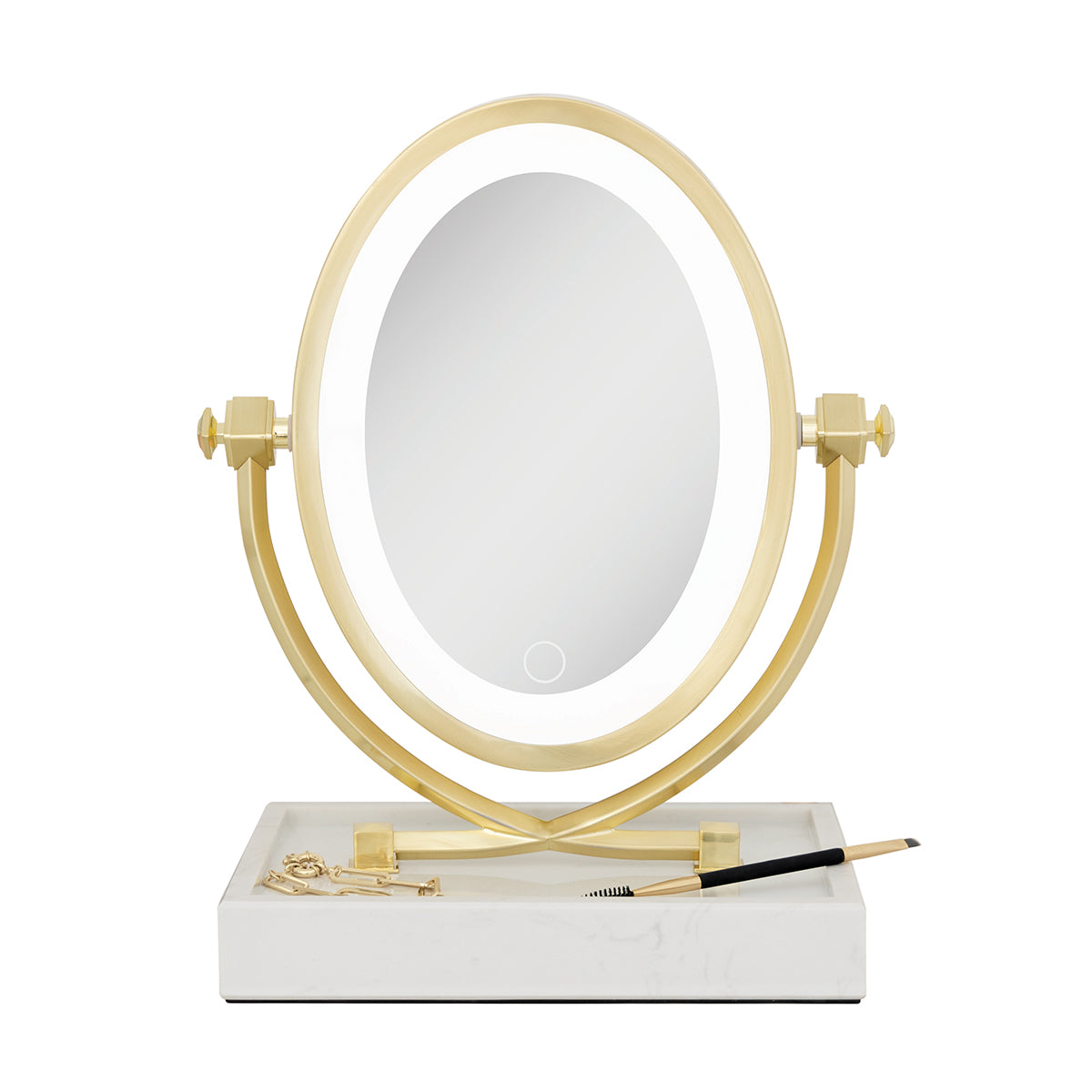 Lighted Oval Vanity Mirror with Marble Tray - image 3