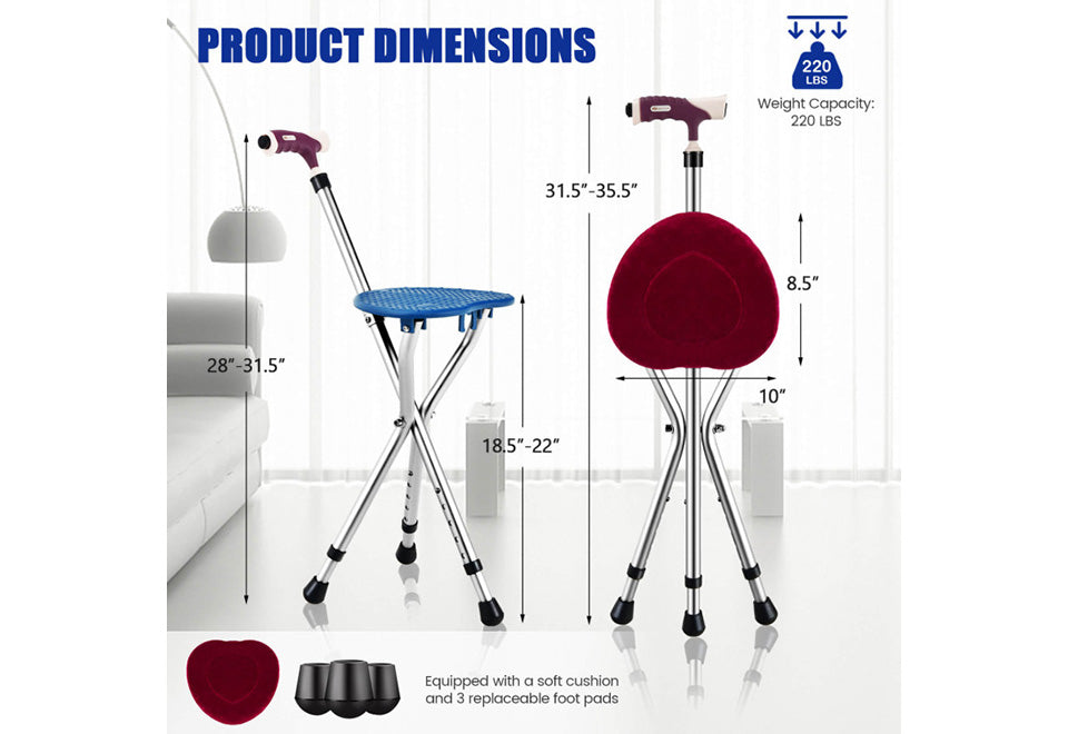 3-in-1 Walking Cane with Seat and Light - image 10
