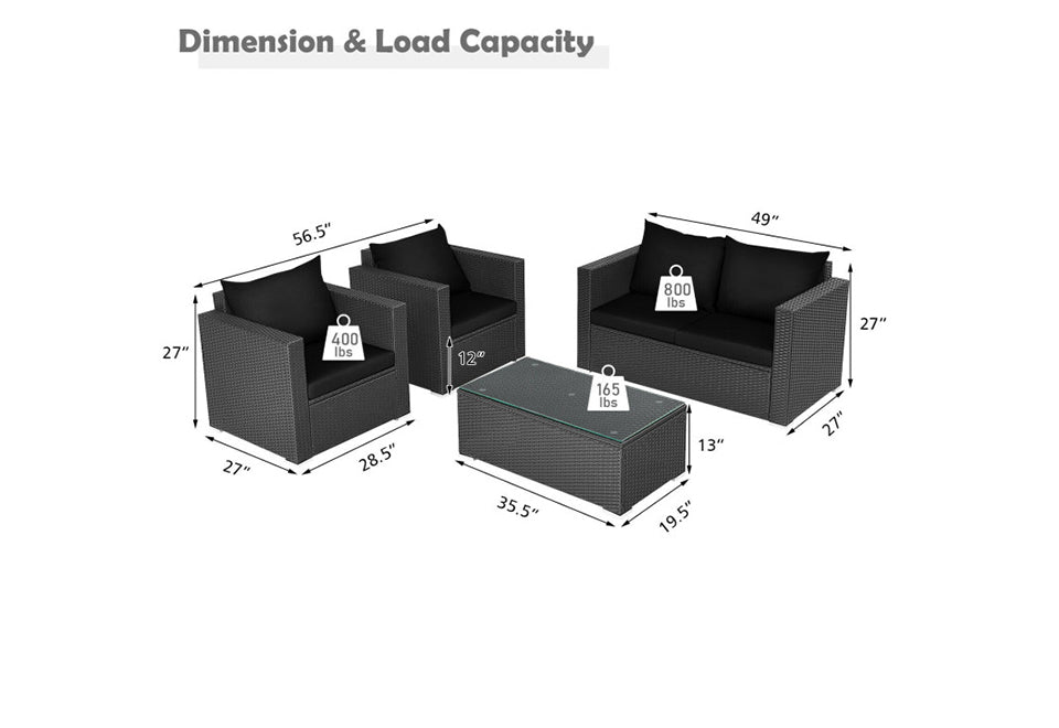 4-Piece Rattan Conversation Patio Set with Padded Cushion - image 14