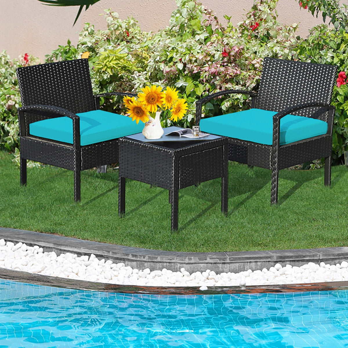 3-Piece Outdoor Rattan Patio Conversation Set - image 2