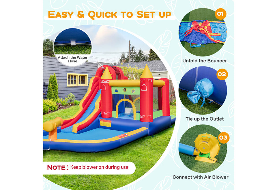 9-in-1 Inflatable Bounce Castle with Water Slide and Splash Pool - image 4