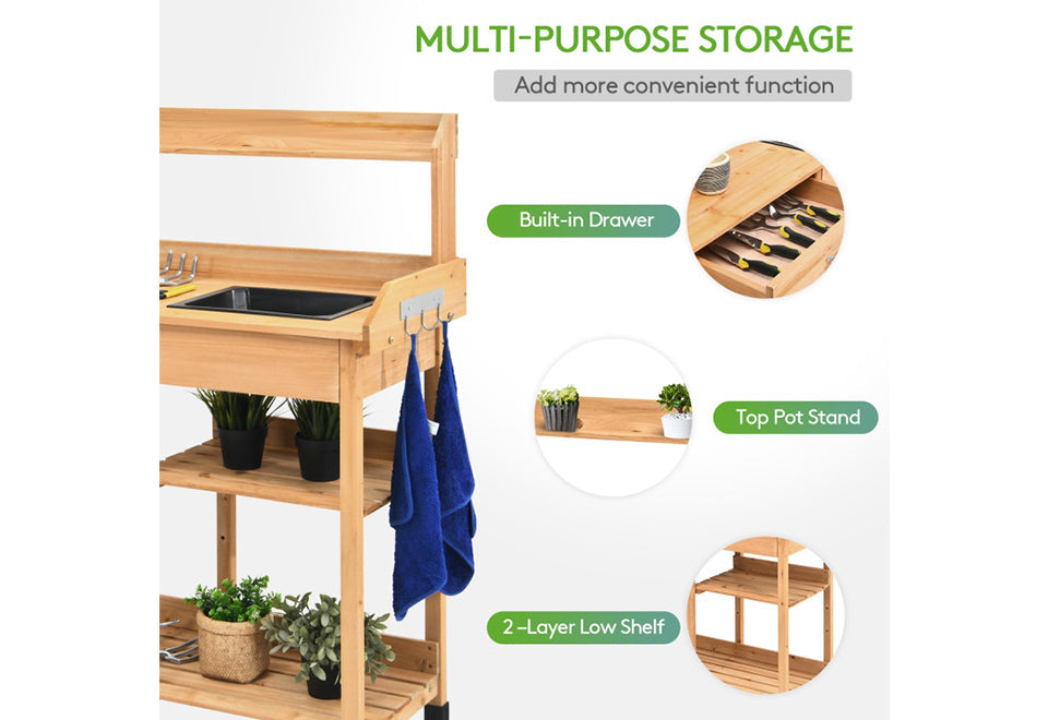 Fir Wood Potting Bench with Sink - image 5