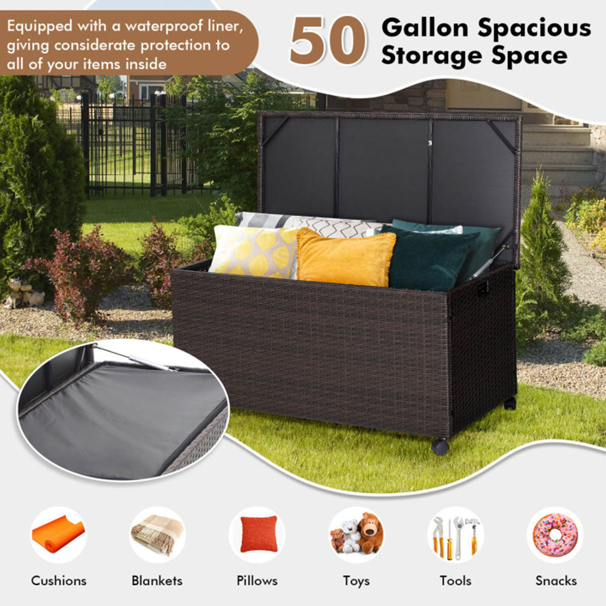 Outdoor Wicker Storage Box with Zippered Liner - image 6