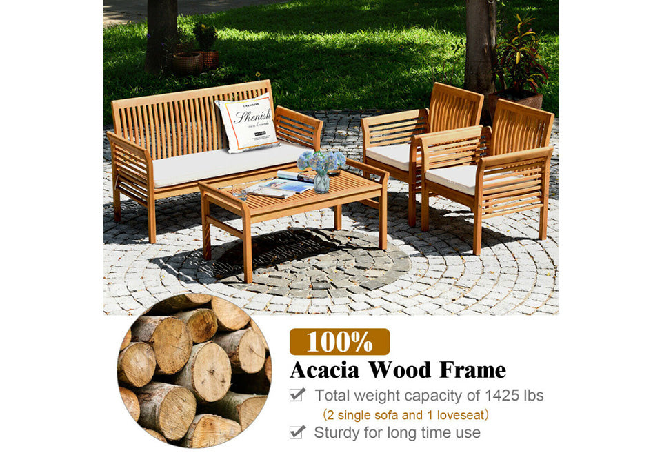 4-Piece Outdoor Acacia Wood Sofa Furniture Set - image 4