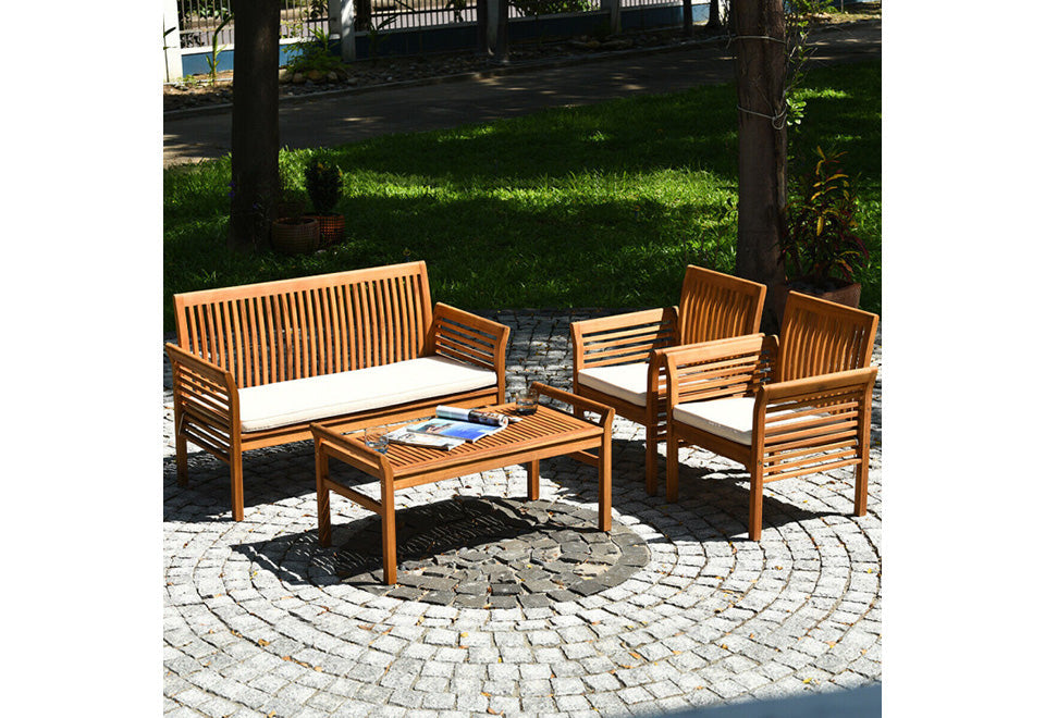 4-Piece Outdoor Acacia Wood Sofa Furniture Set - image 7