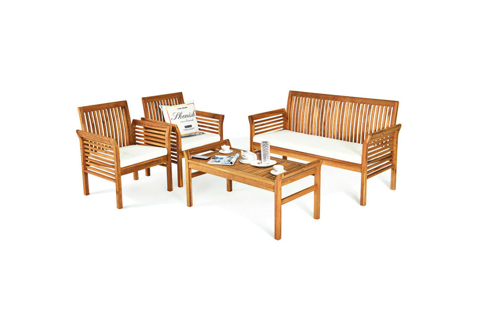 4-Piece Outdoor Acacia Wood Sofa Furniture Set - image 8