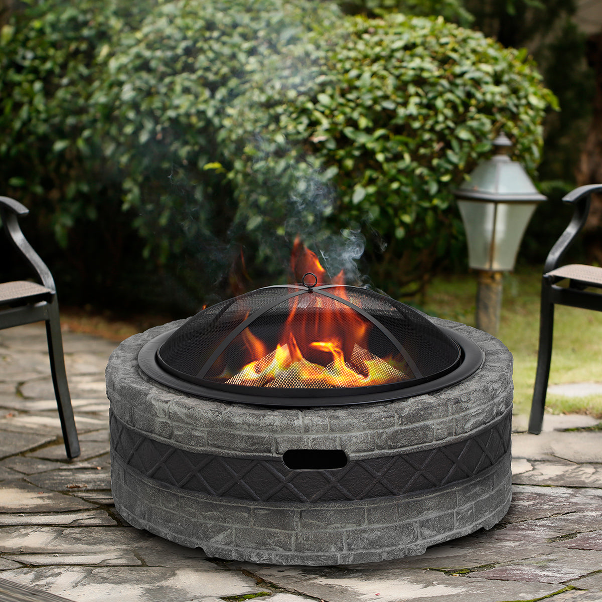 35'' Cast Stone and Trim Wood-Burning Fire Pit