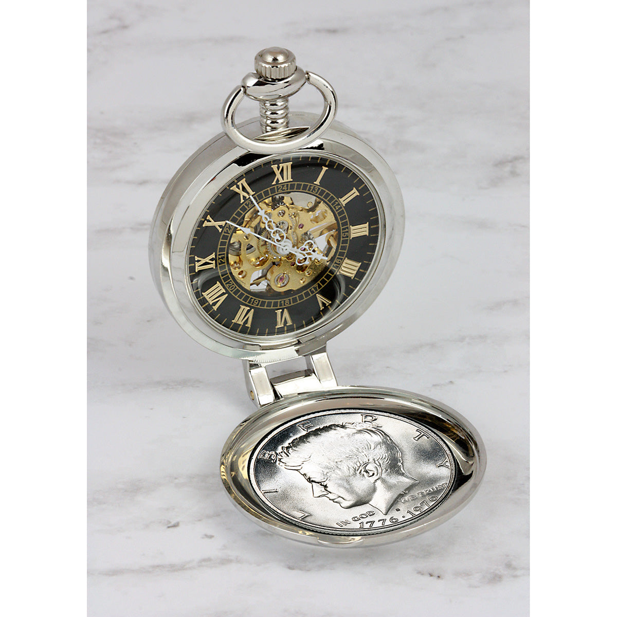 JFK Bicentennial Half Dollar Pocket Watch with Skeleton Movement - image 3