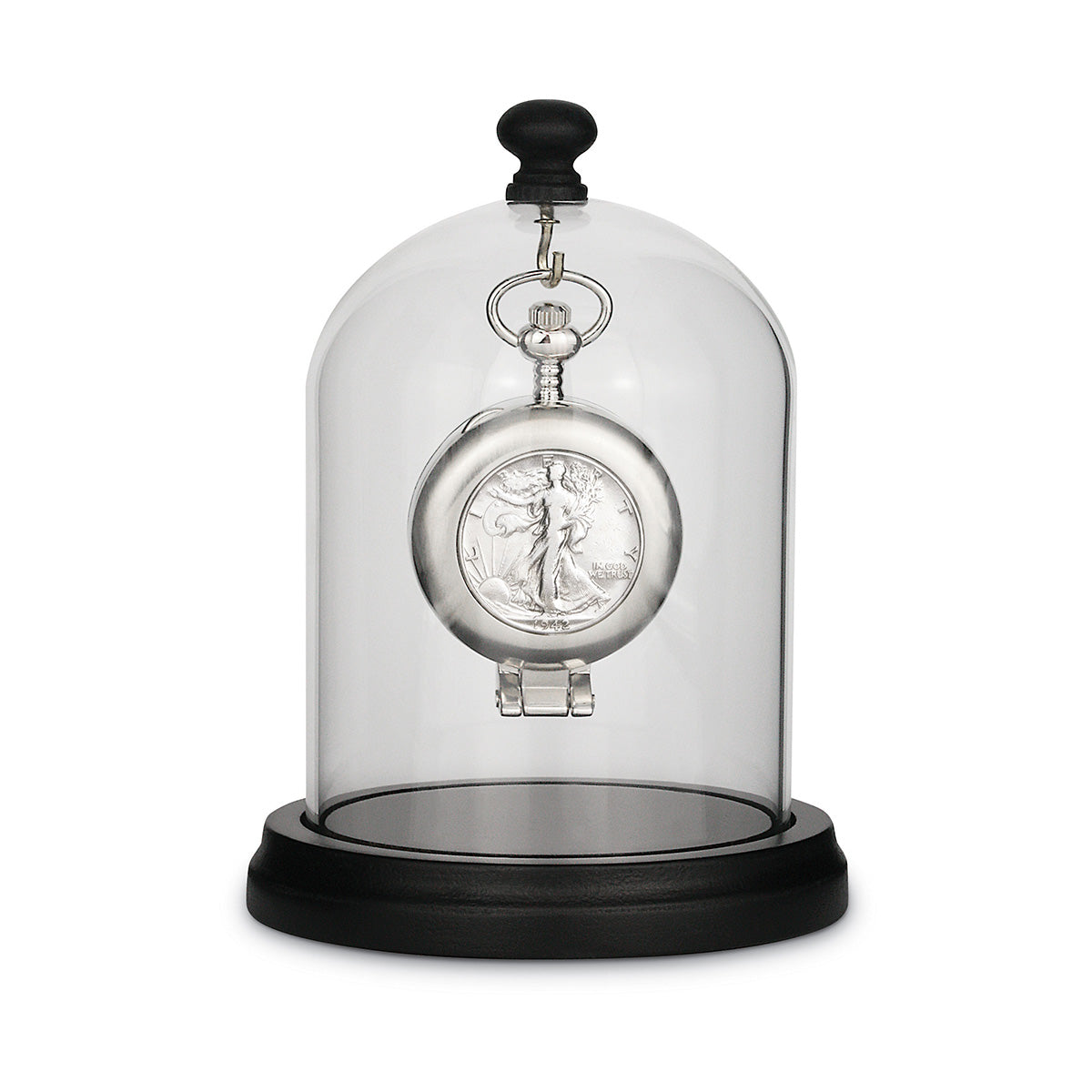 Glass Dome Silver Walking Liberty Half Dollar Pocket Watch