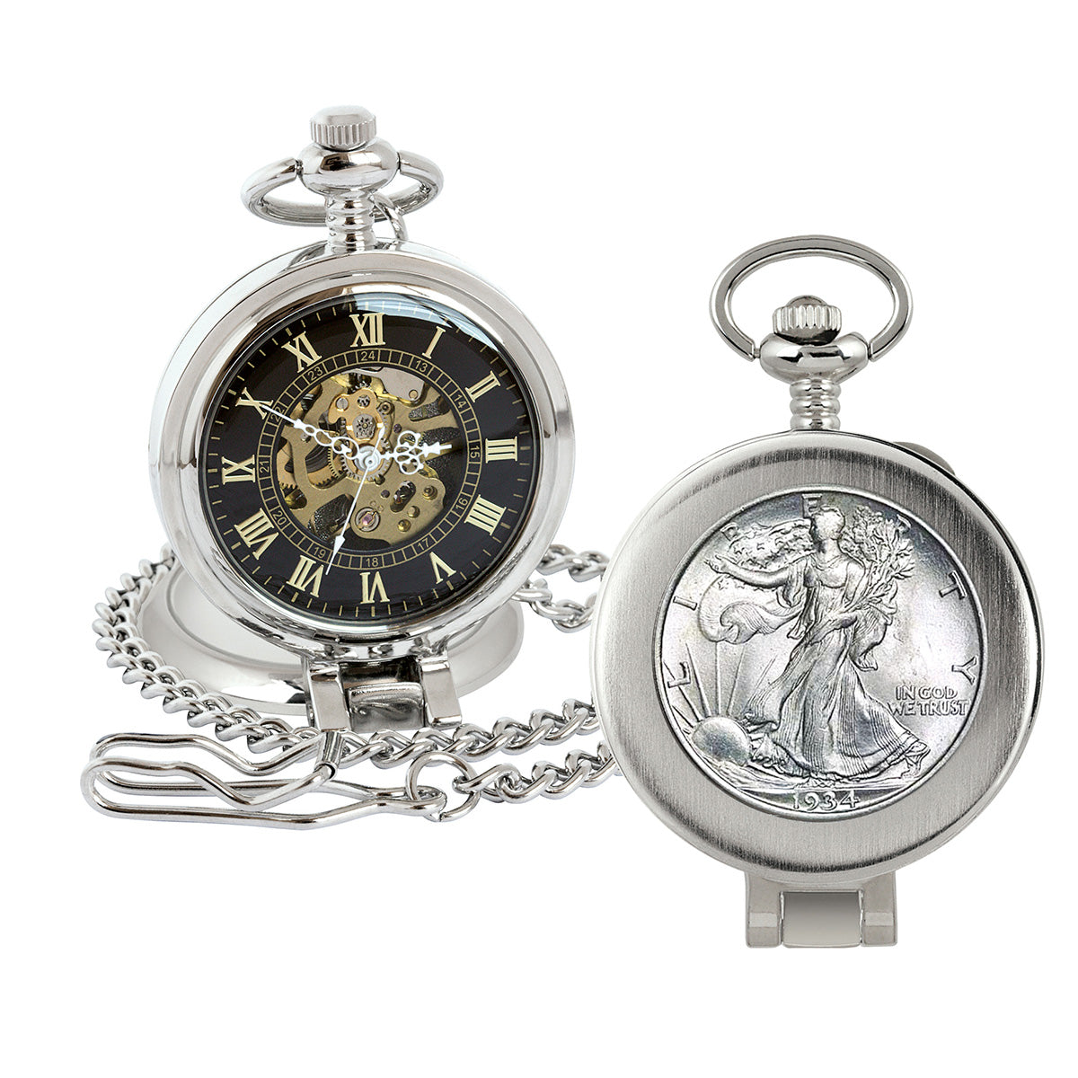 Glass Dome Silver Walking Liberty Half Dollar Pocket Watch - image 2
