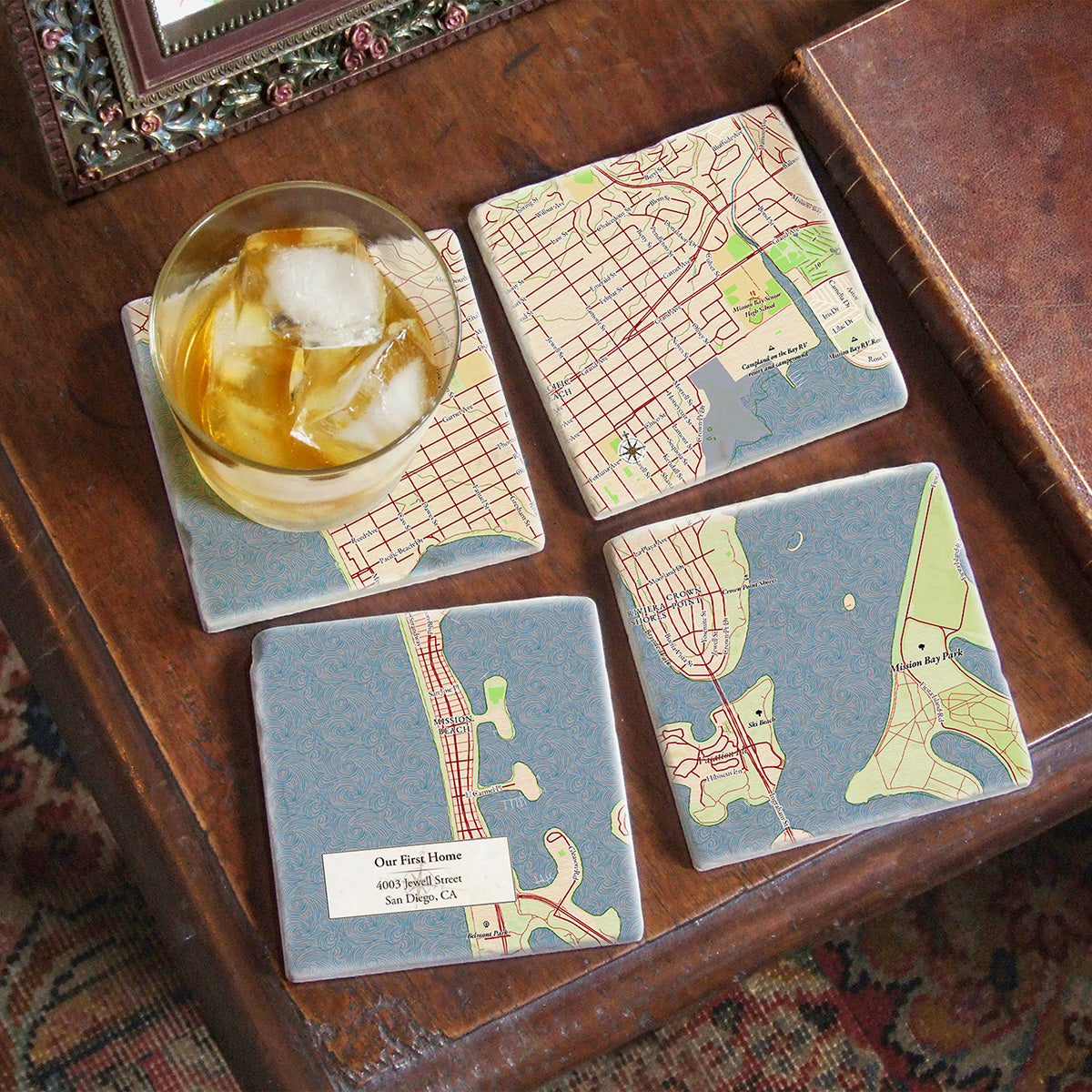 Personalized Marble Map Coaster Set