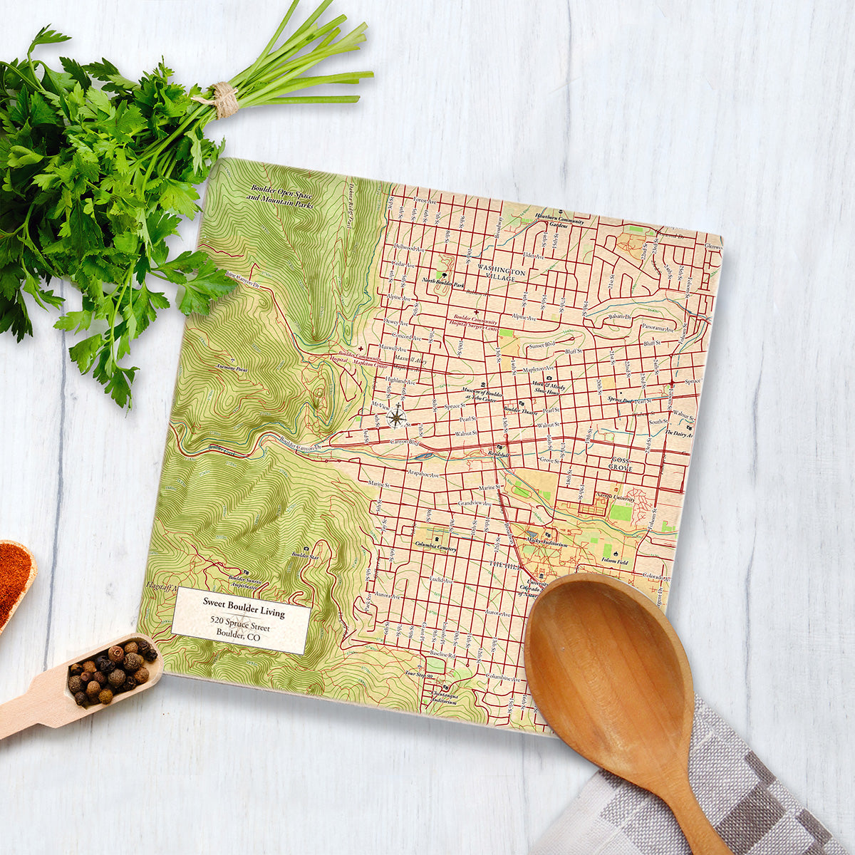 Personalized Marble Map Trivet with Easel