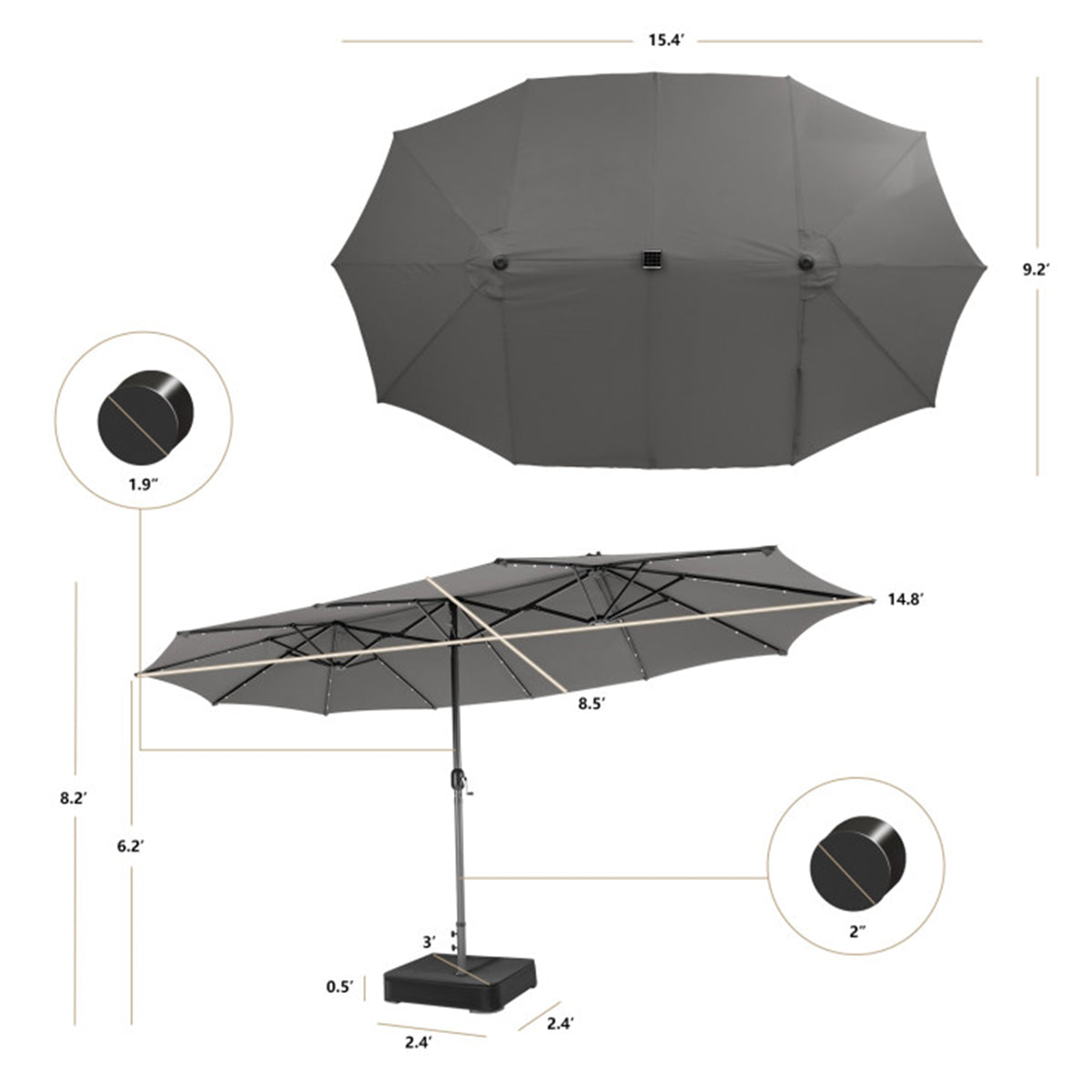 15' Double-Sided Patio Umbrella with Solar Powered LED Lights - image 36