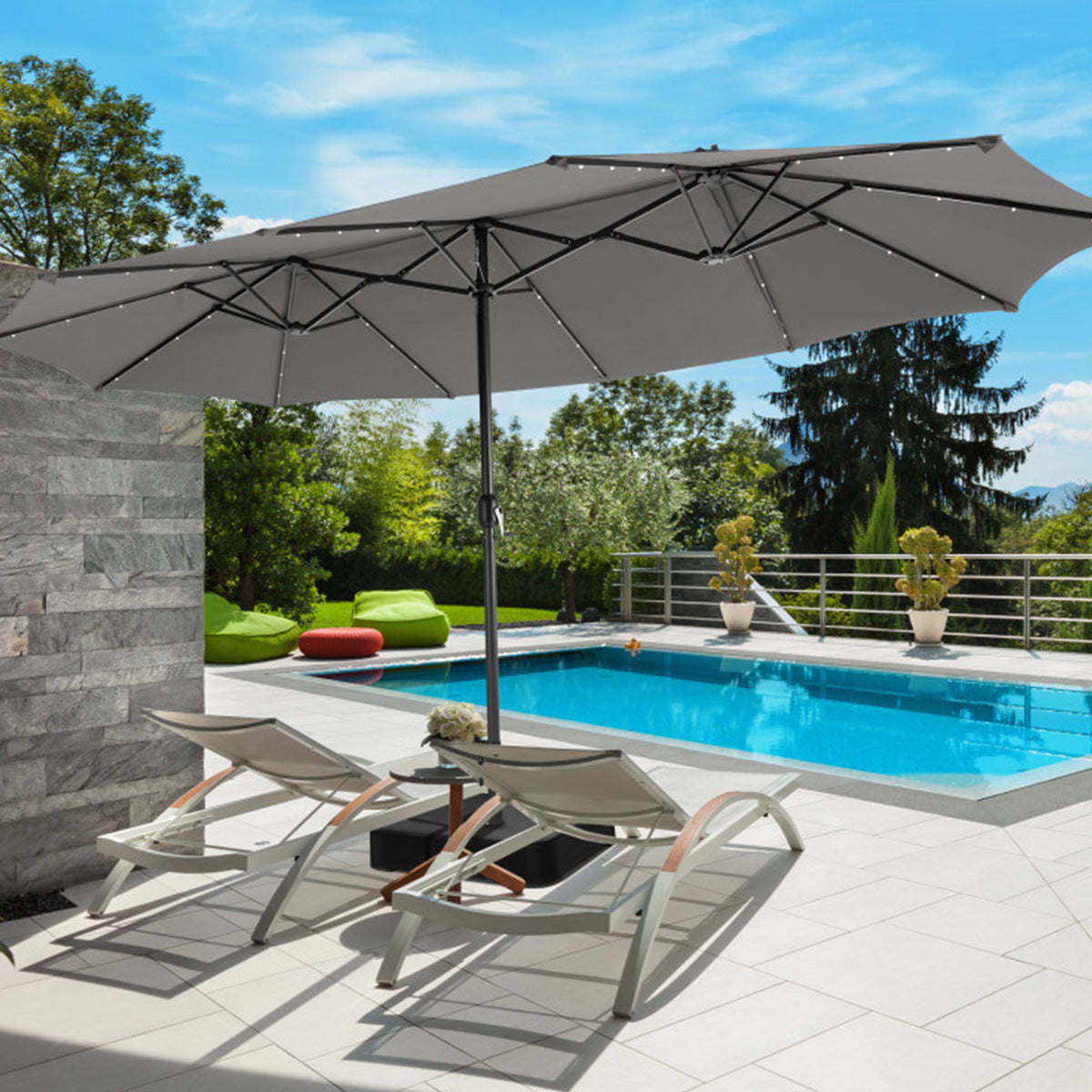 15' Double-Sided Patio Umbrella with Solar Powered LED Lights - image 33