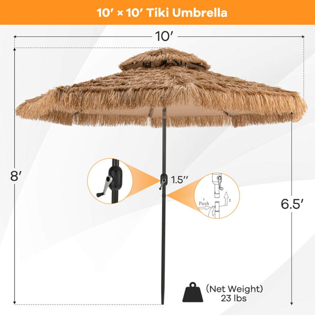 Solar Powered Tiki Patio Umbrella with Led Lights - image 19
