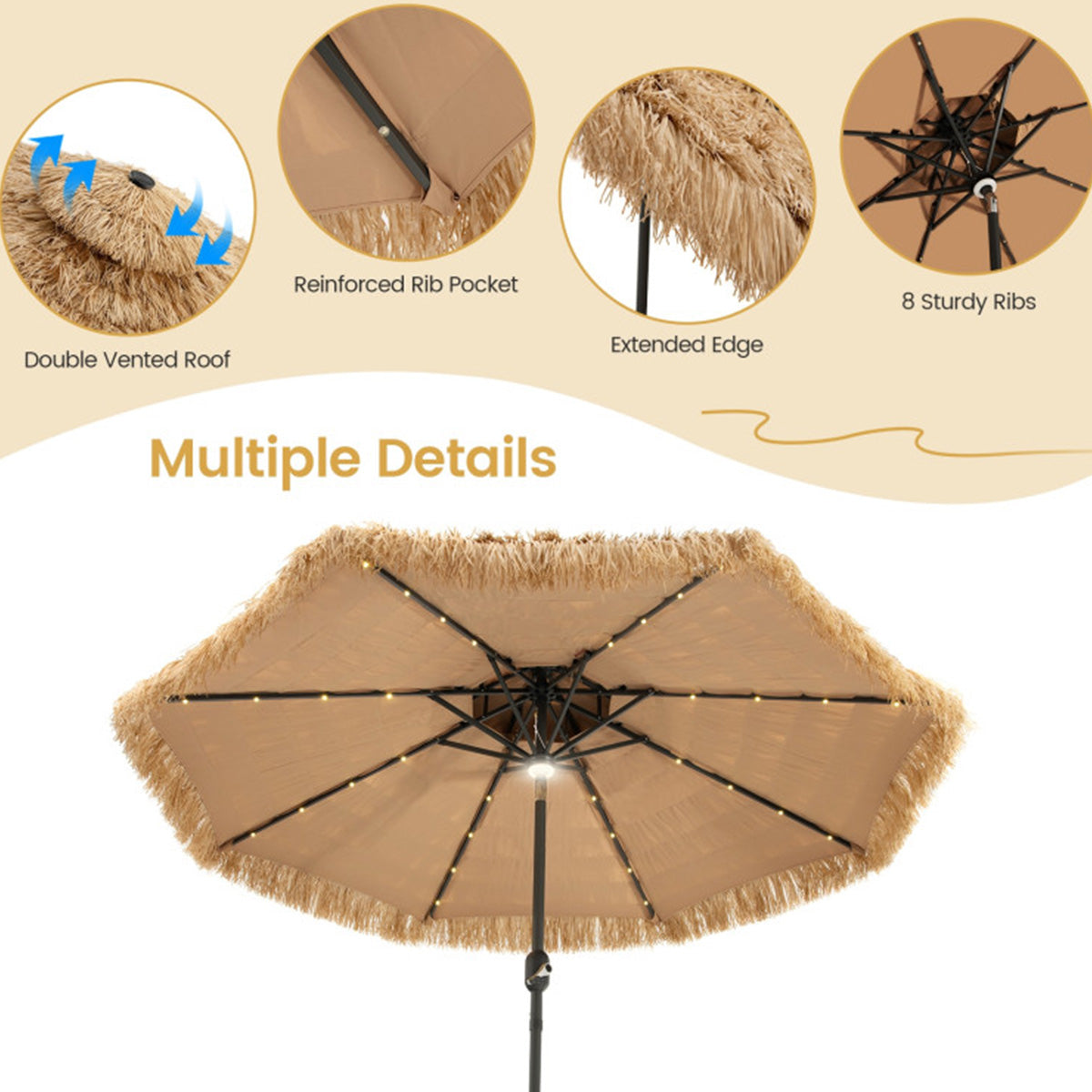 Solar Powered Tiki Patio Umbrella with Led Lights - image 6
