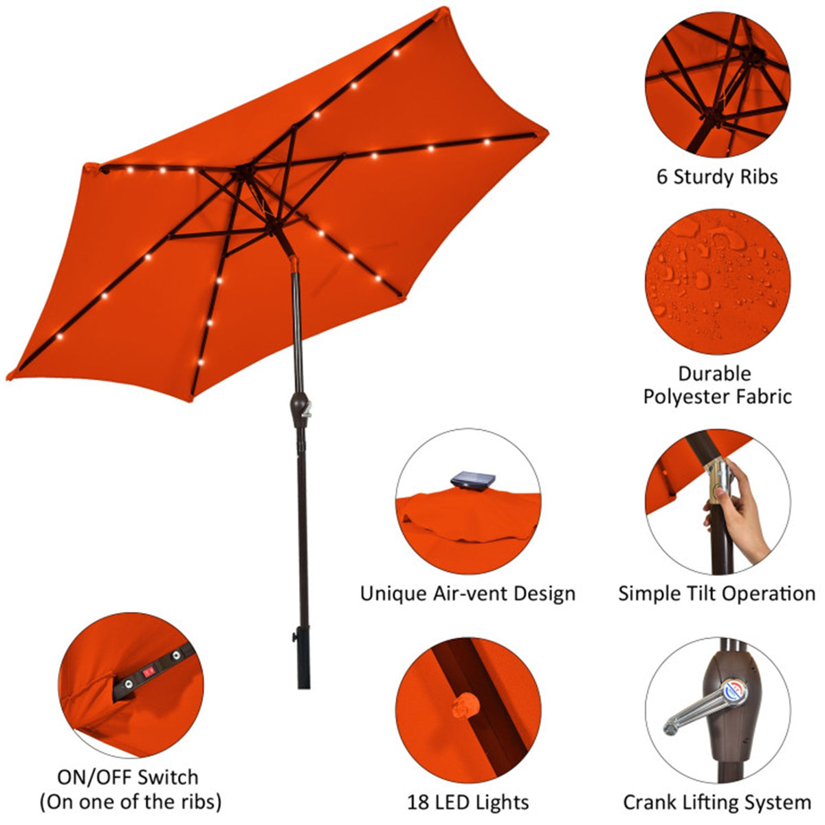 9' Solar LED Lighted Patio Table Umbrella - image 42