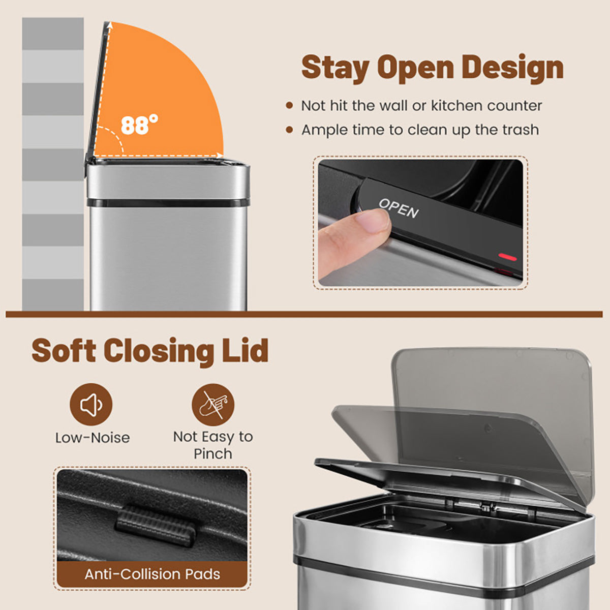 19 Gallon Quad Compartment Touchless Motion Sensor Trash Can - image 4