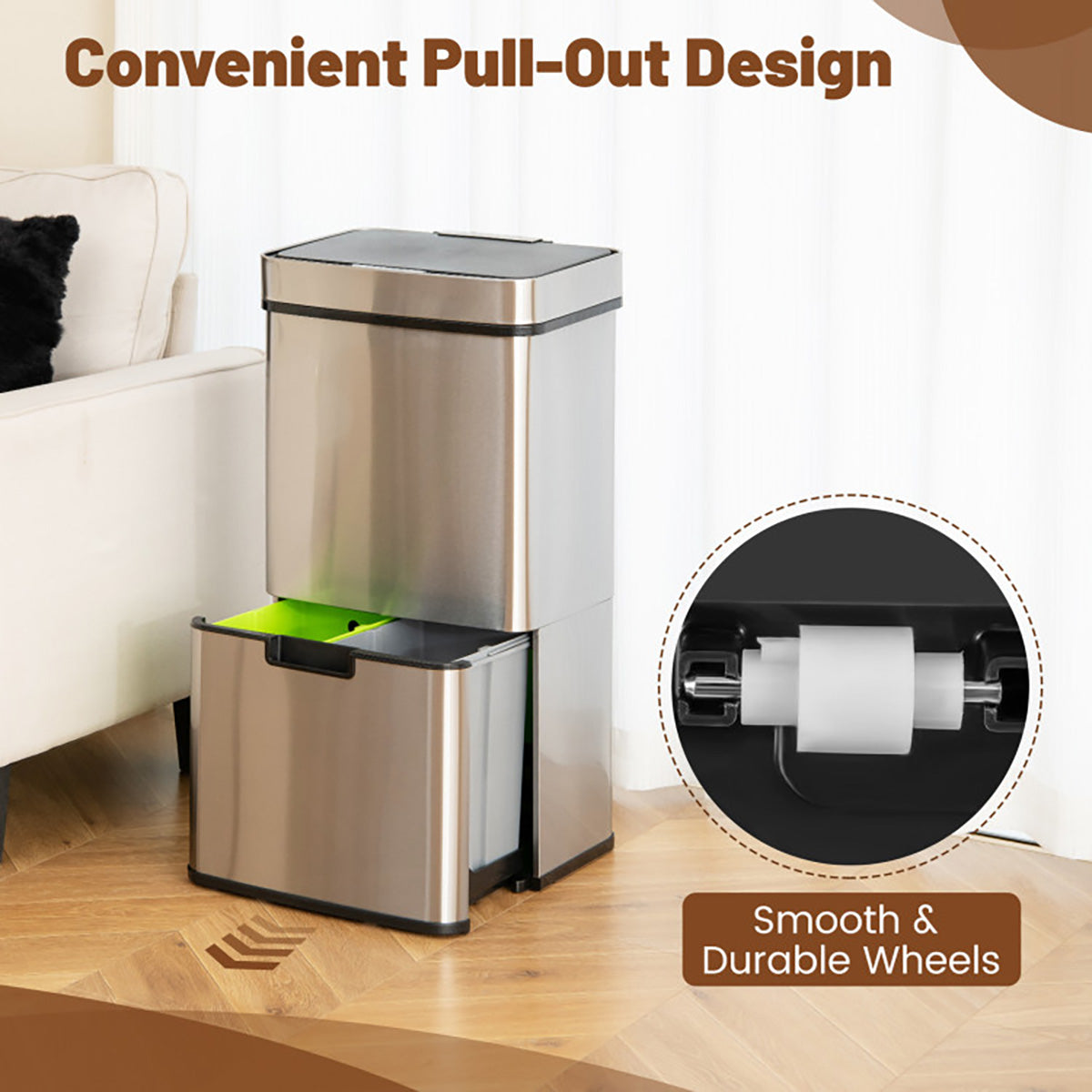 19 Gallon Quad Compartment Touchless Motion Sensor Trash Can - image 5