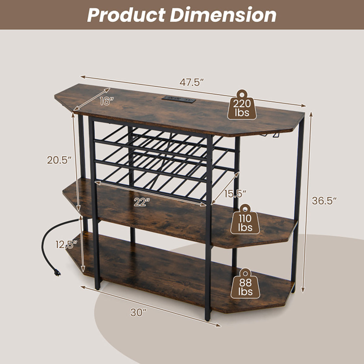 3-Tier Wine Bar Cabinet with Storage Shelves - image 7