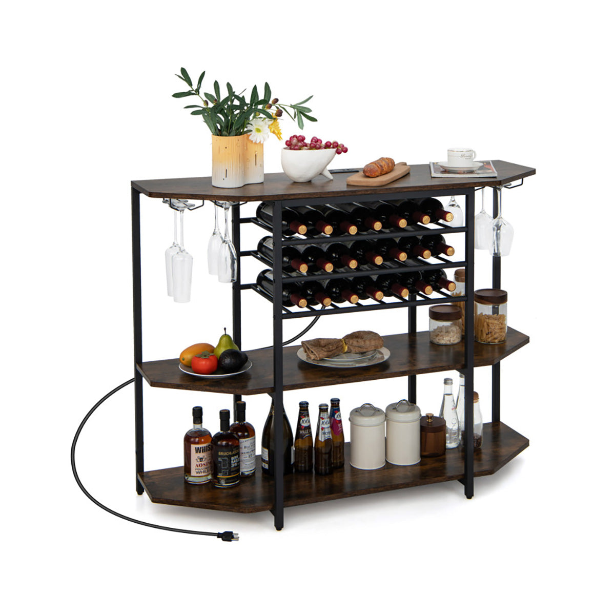 3-Tier Wine Bar Cabinet with Storage Shelves - image 9