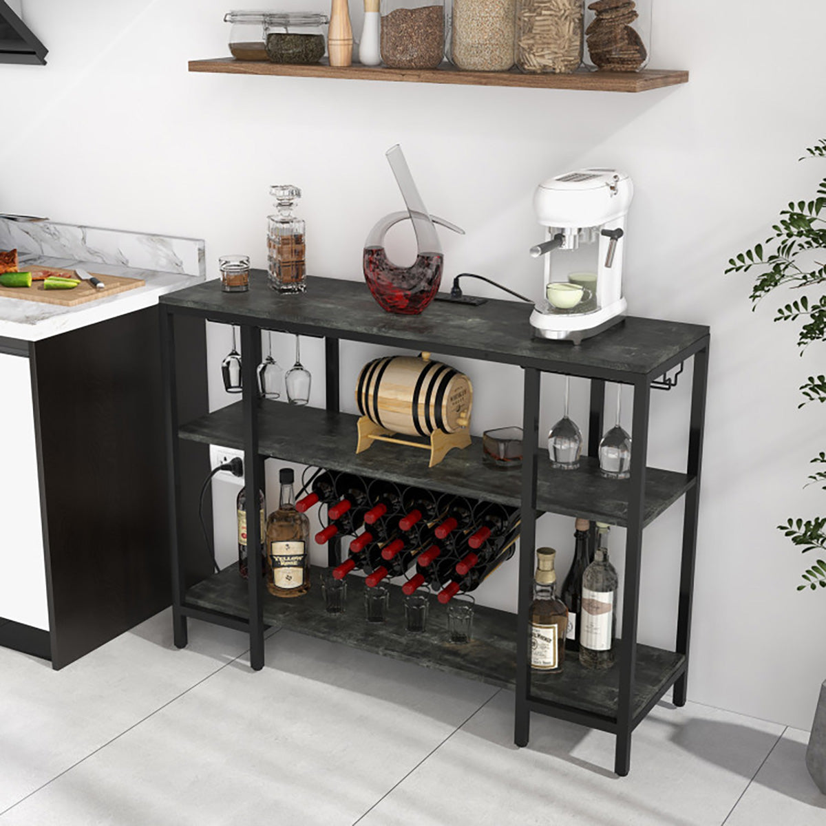 Industrial Wine Rack with Storage Shelves