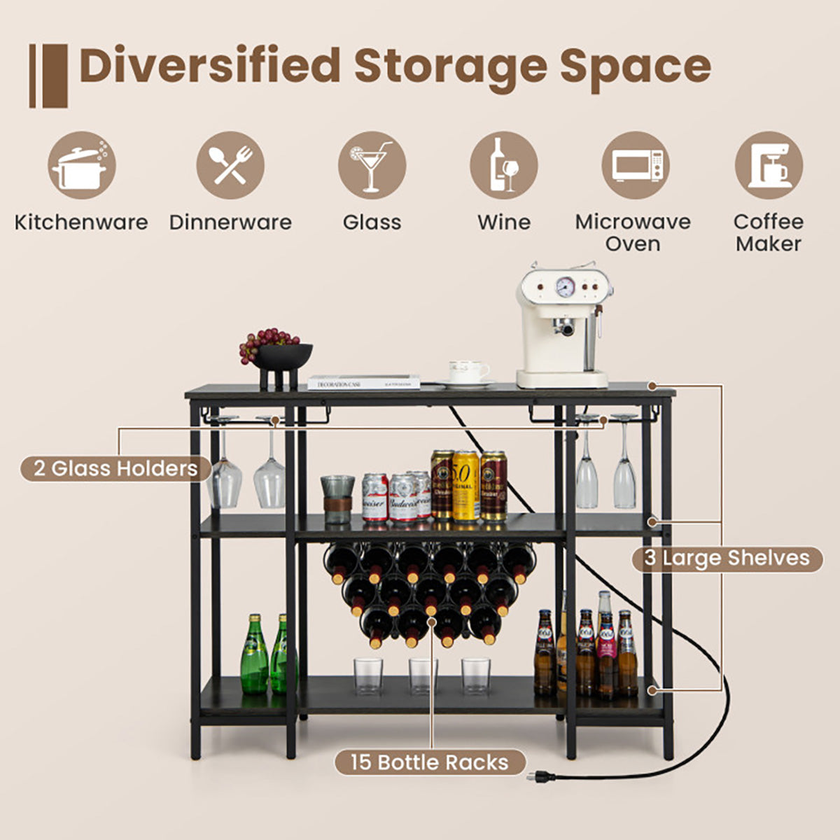 Industrial Wine Rack with Storage Shelves - image 3