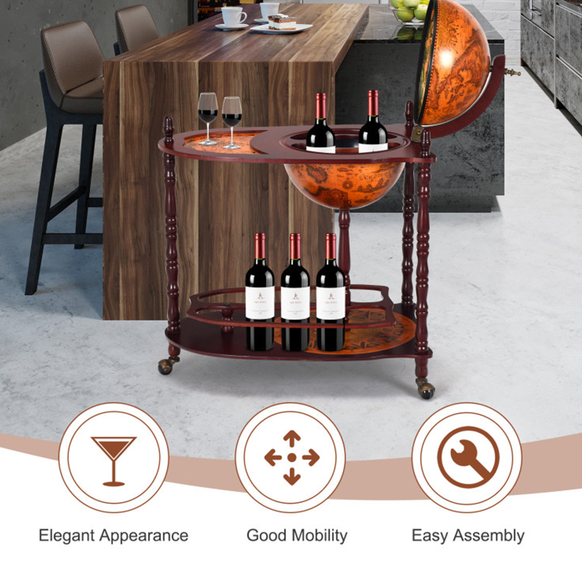 Vintage Globe Bar Cart with Extra Shelf - image 3