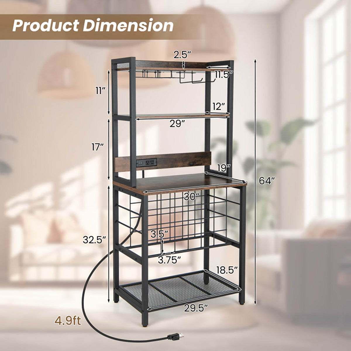 Wine Bar Cabinet with 4 Tier Storage Shelves and Glass Holders - image 7