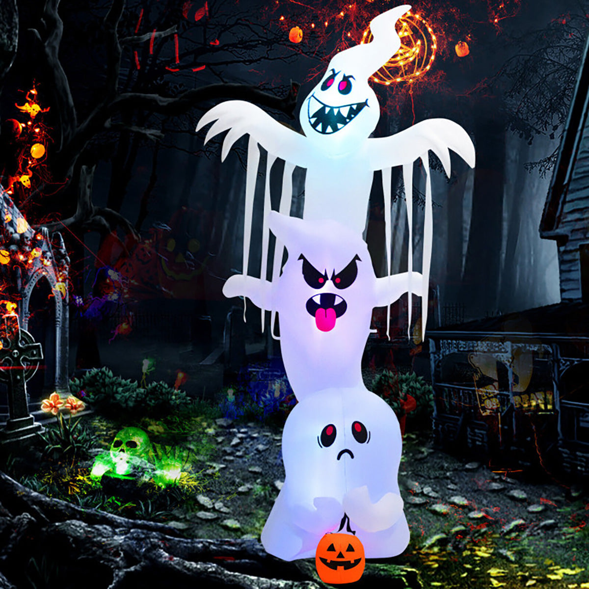 10' Inflatable Halloween Overlapping Ghosts