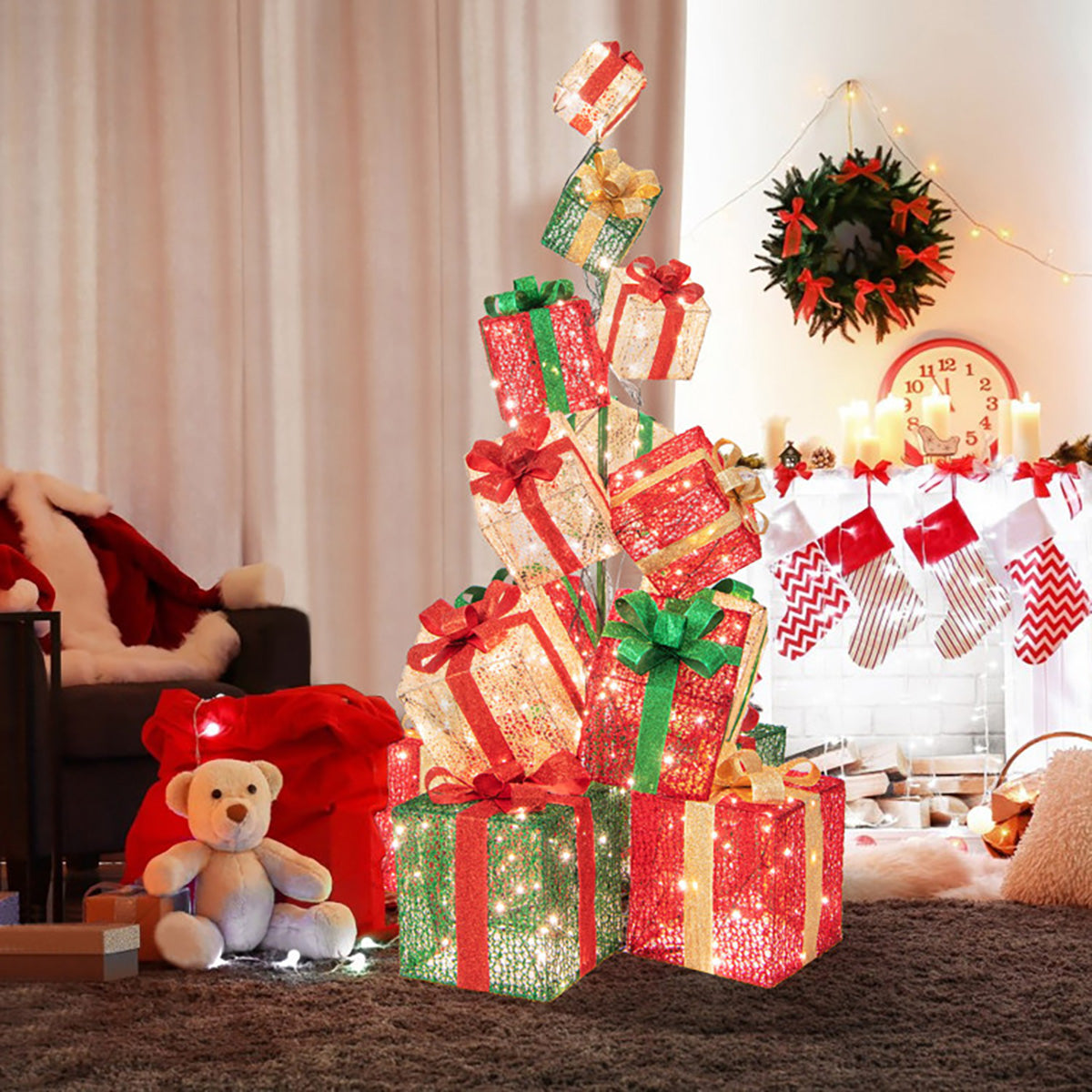 5.6' Pre-Lit Stacked Christmas Gift Box Tower - image 3