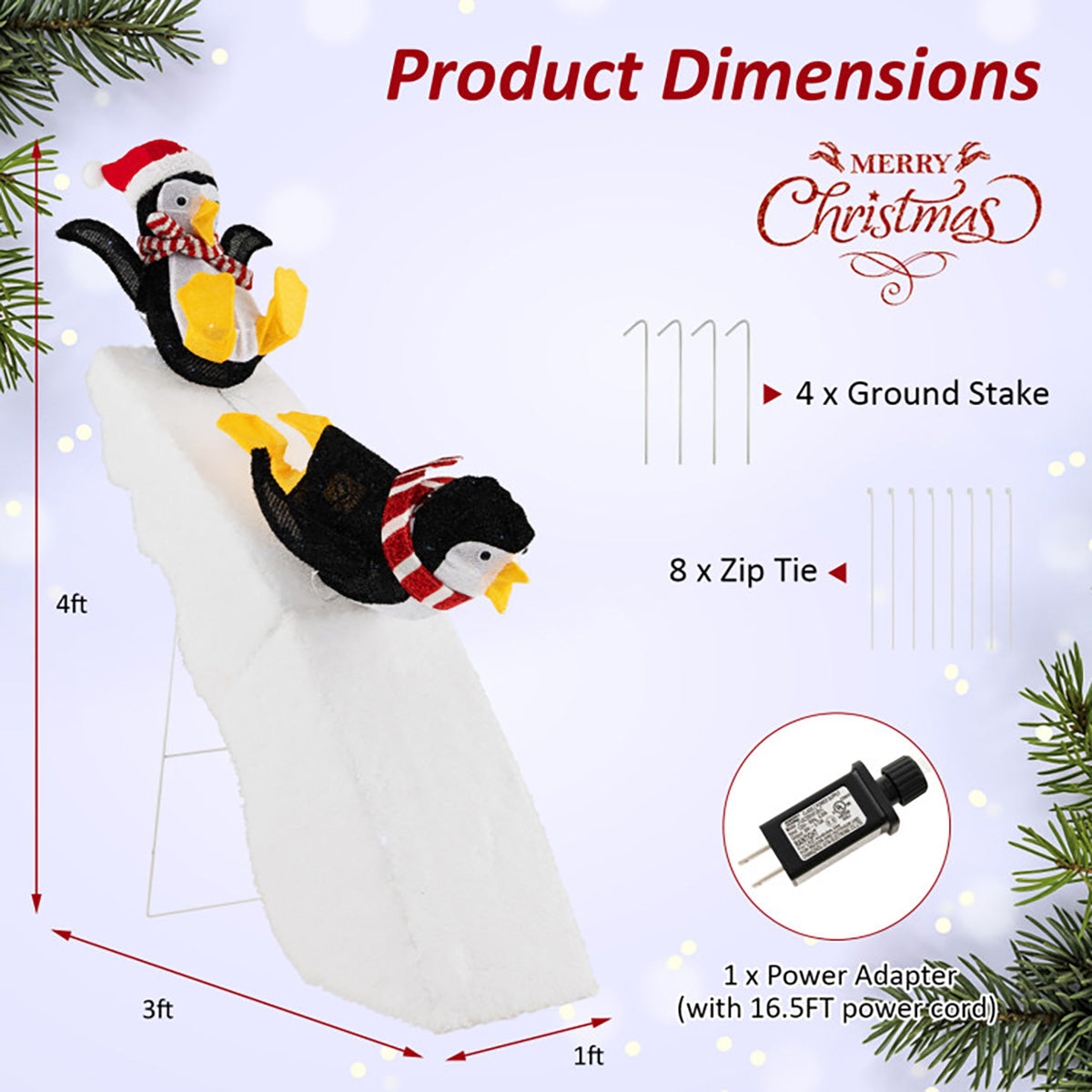 4' Pre-Lit Christmas Penguin Ice Skating Decor with Snowy Slide - image 7