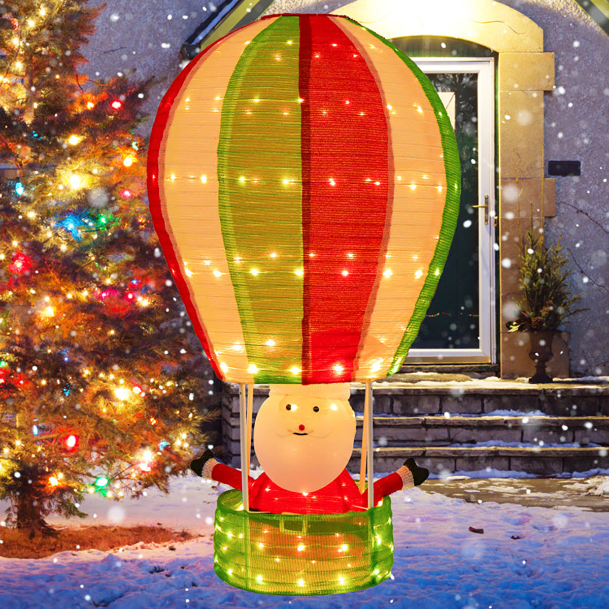 4.5' Pre-Lit Santa Claus in Hot Air Balloon Decoration