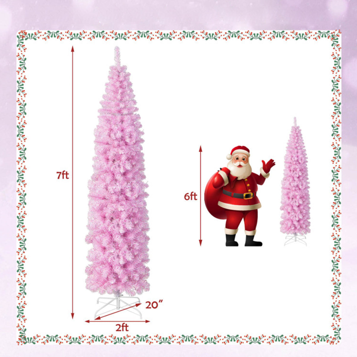 7' Pink Pre-lit Artificial Pencil Christmas Tree - image 13
