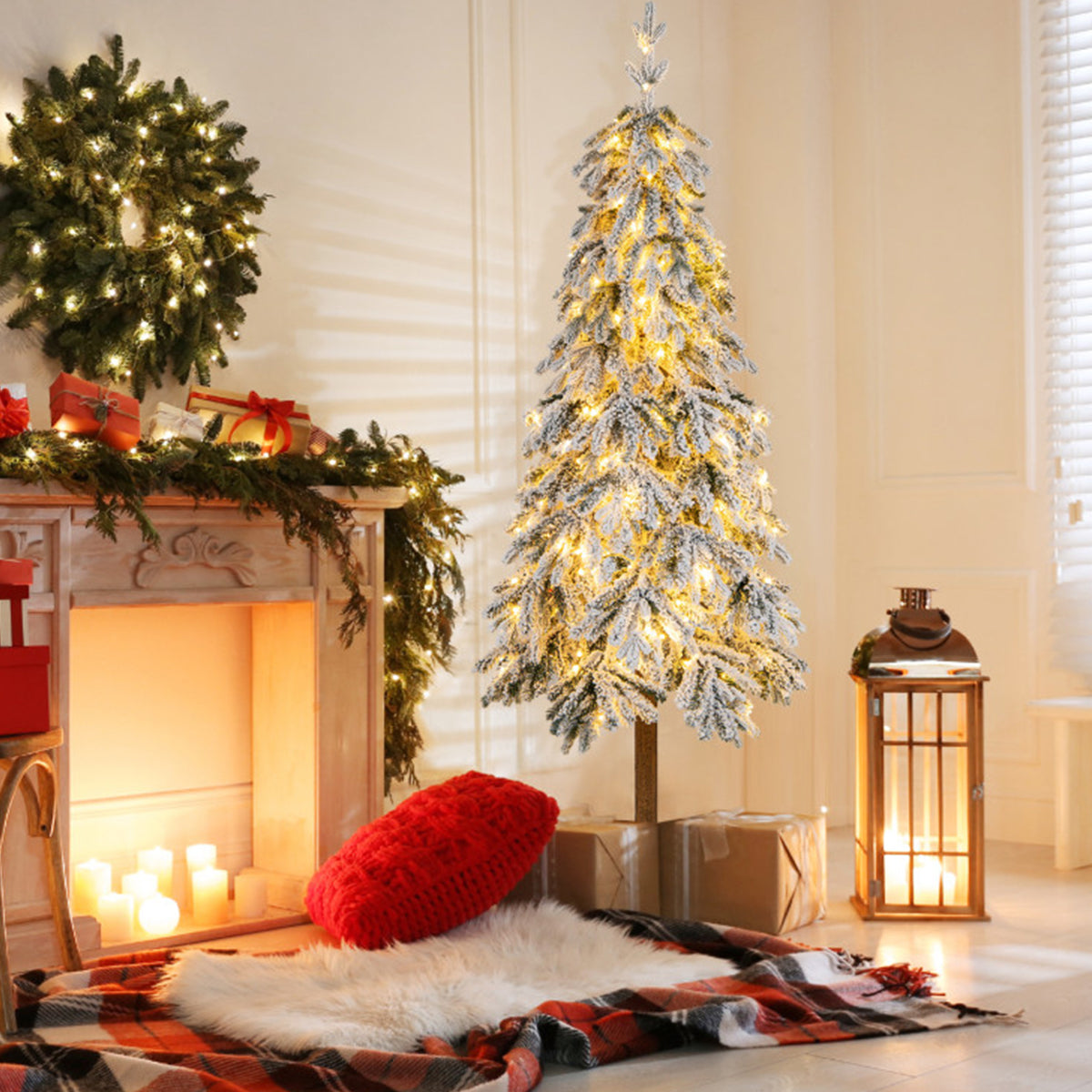 6' Pre-lit Artificial Flocked Hinged Christmas Tree