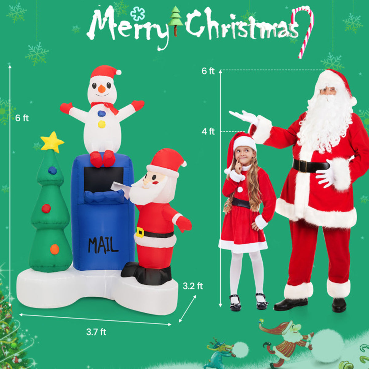 6' Inflatable Christmas Mailbox Santa and Snowman - image 10