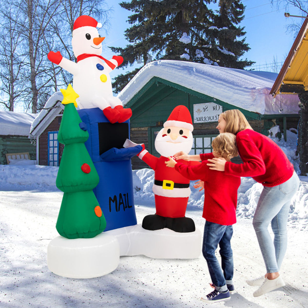6' Inflatable Christmas Mailbox Santa and Snowman - image 8