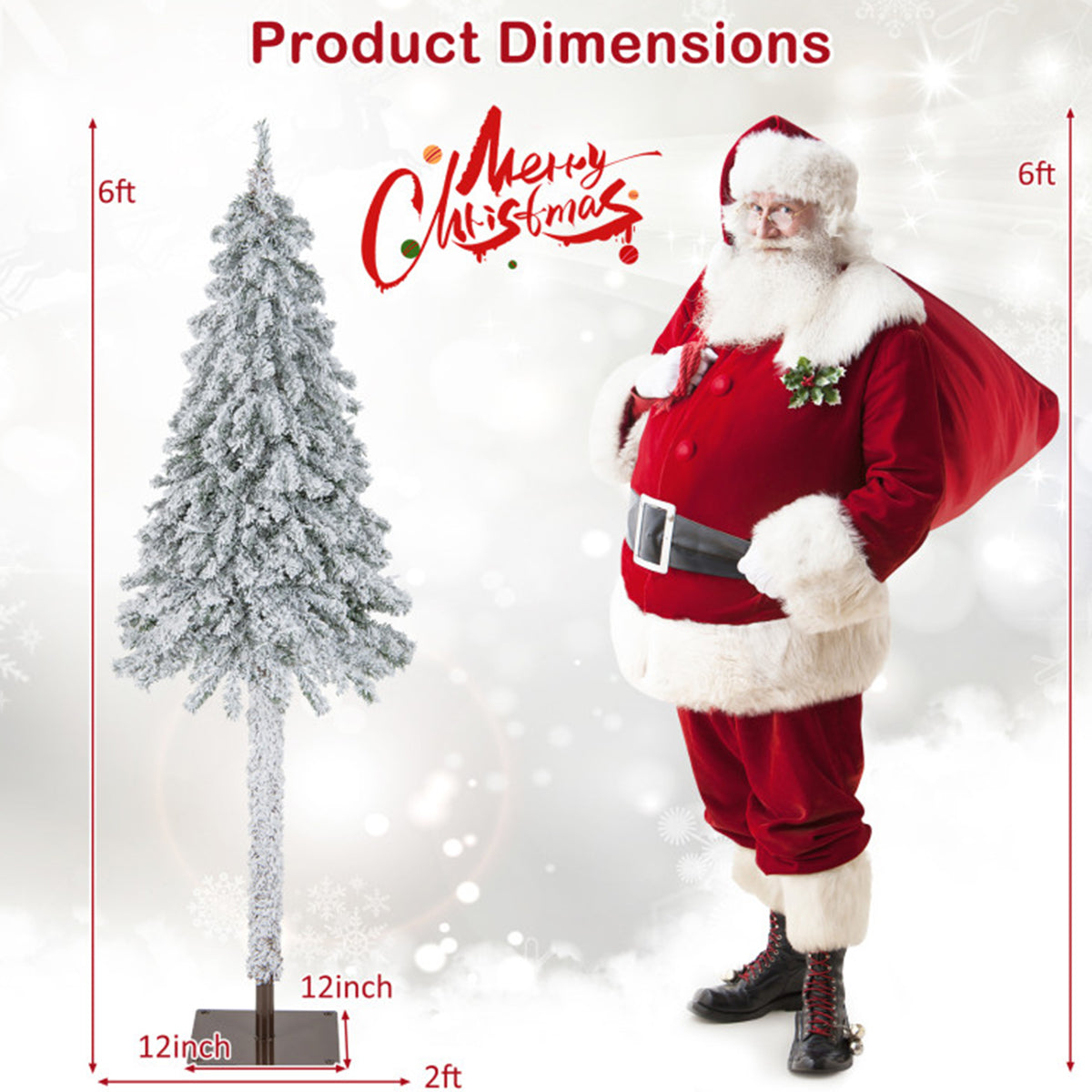 6' Pre-lit Artificial Flocked Pencil Christmas Tree - image 10