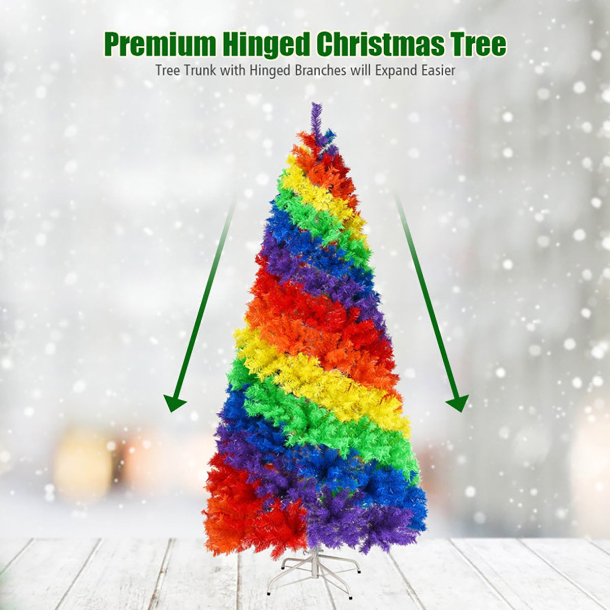 7' Artificial Rainbow Hinged Christmas Tree - image 8