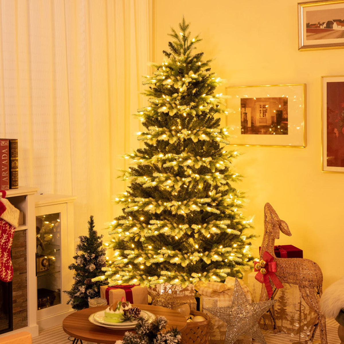 Snowy Tipped Pre-Lit Hinged Christmas Tree with Remote Control