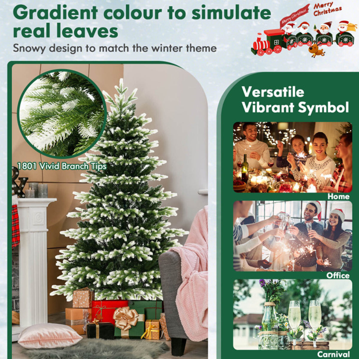 Snowy Tipped Pre-Lit Hinged Christmas Tree with Remote Control - image 3