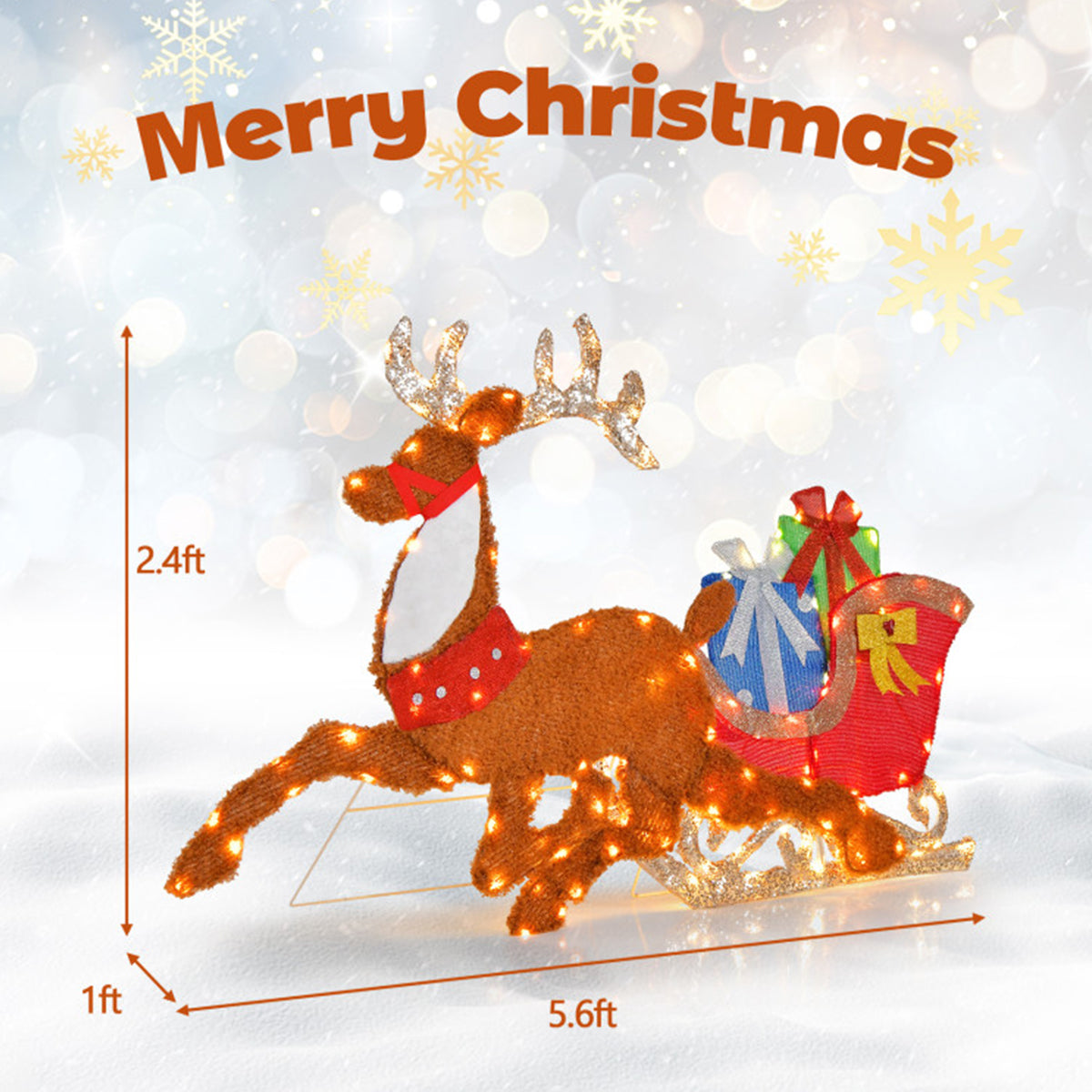 2D Pre-Lit Christmas Reindeer and Sleigh Decoration - image 8