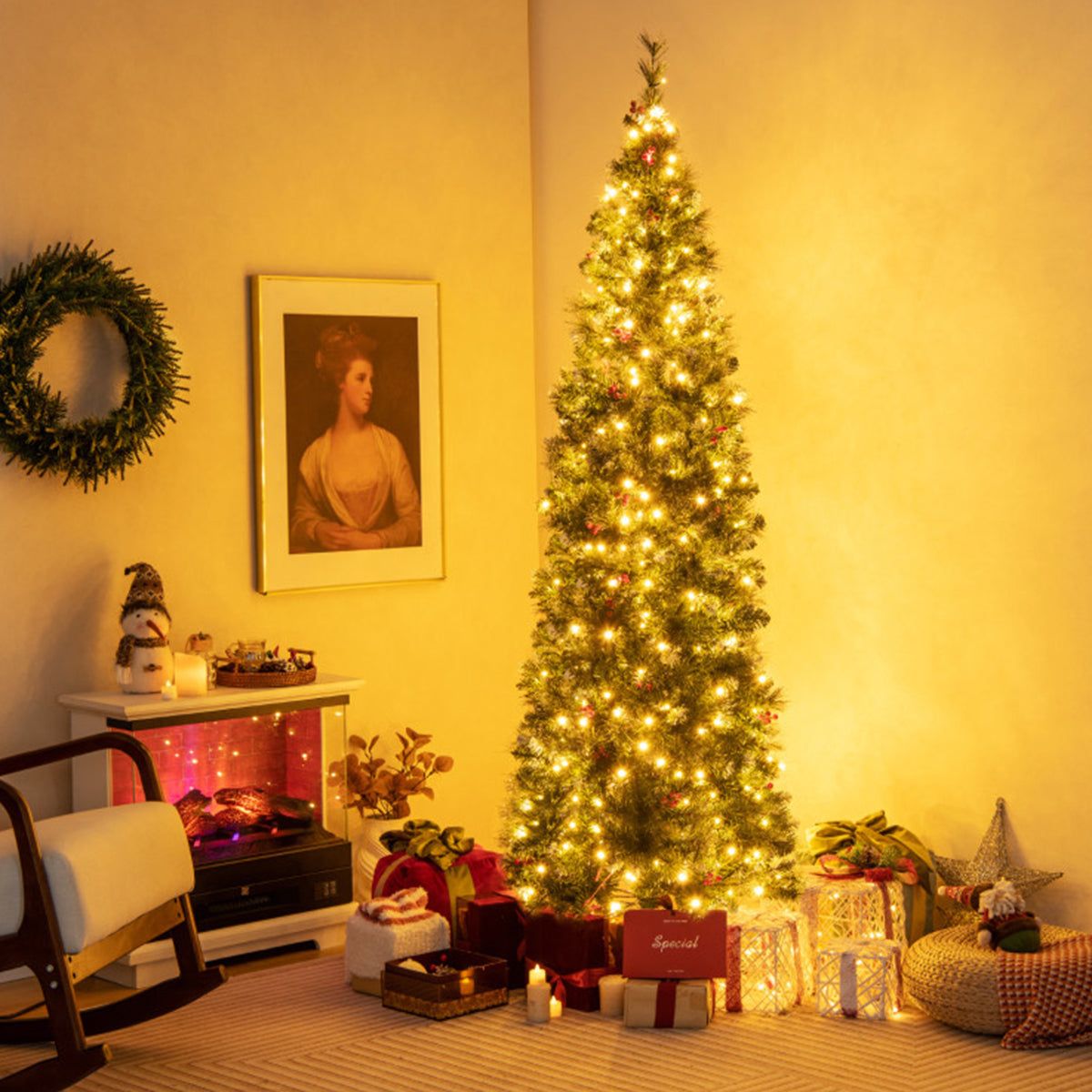 Pre-Lit Artificial Hinged Pencil Christmas Tree